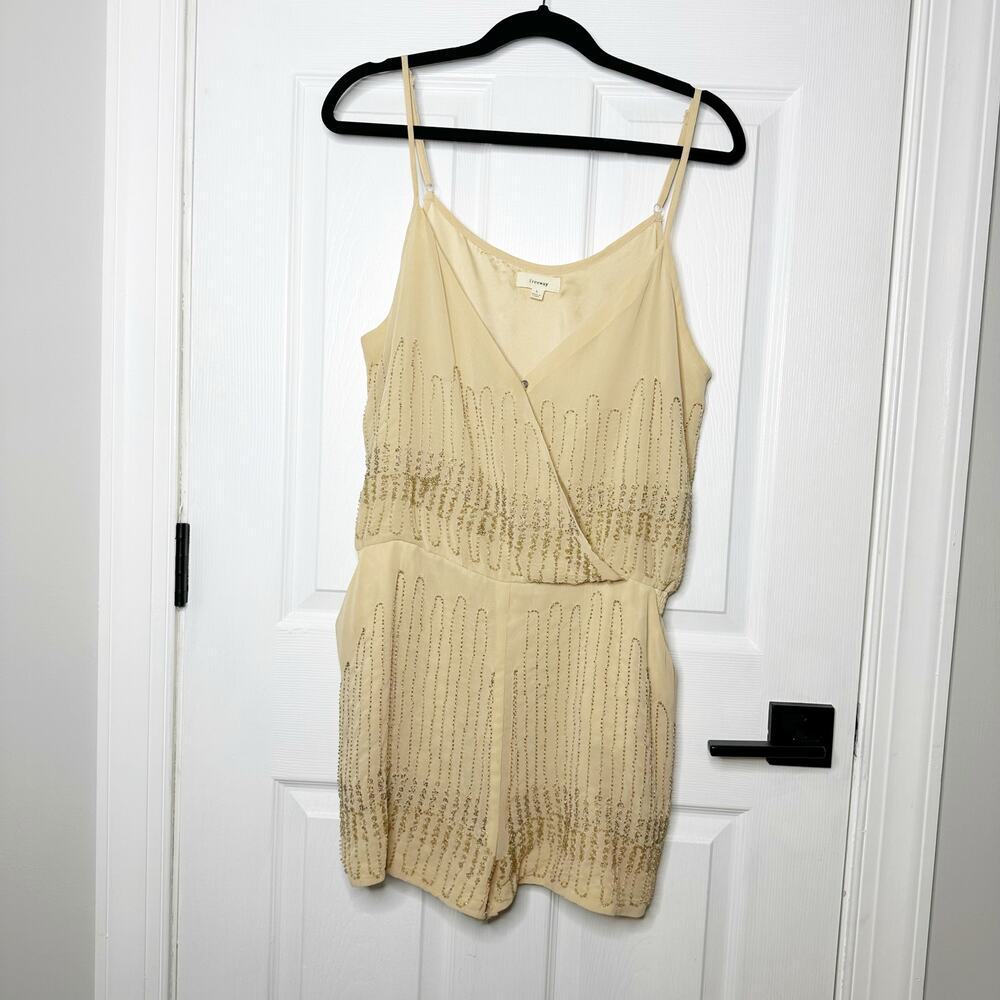 Freeway Sz Large Cream Beaded Sequin Sleeveless Strappy Dressy Romper‎